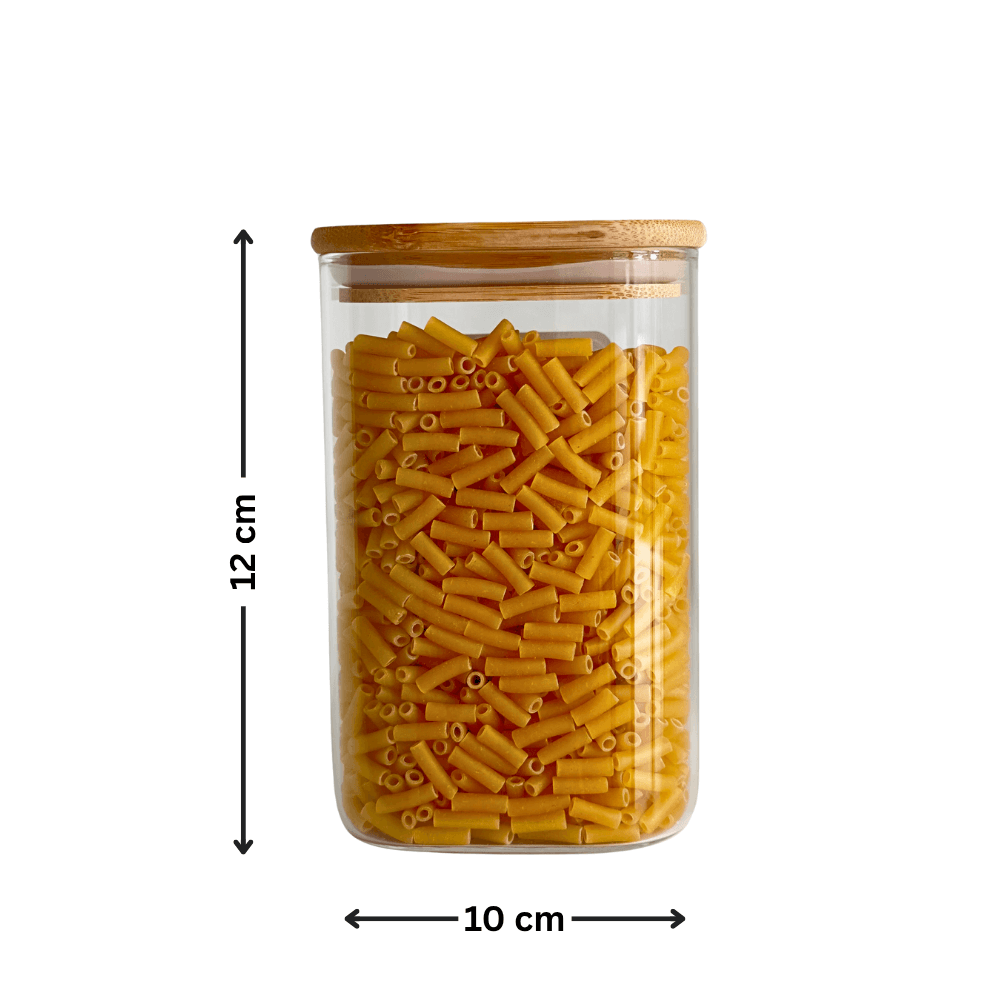 Square Bamboo Glass Pantry Jar Set – 5 Stackable Sizes-4