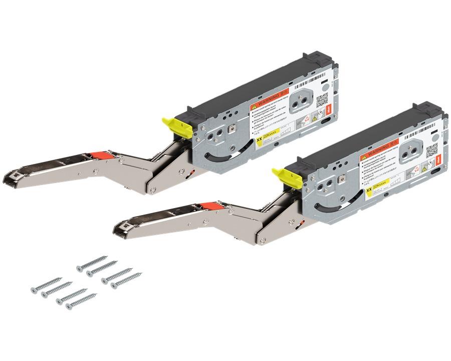 Blum AVENTOS HK top Lift Mechanism Set. Power Factor: 930 - 2800. Fixing Method: Chipboard Screws with Built in Positioning Template. *Compatible with SERVO-DRIVE* 22K2500