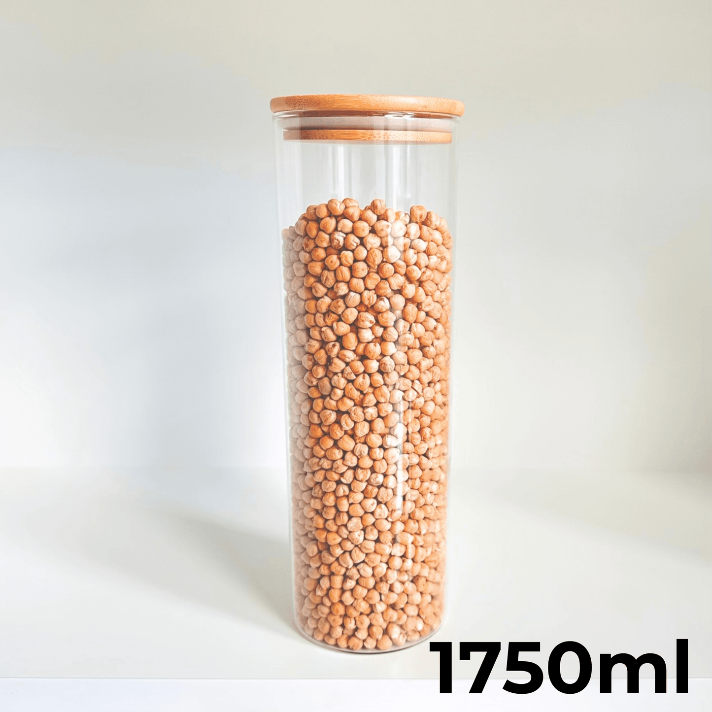 Round Bamboo Pantry Glass Jar Set – 5 Stackable Sizes-1