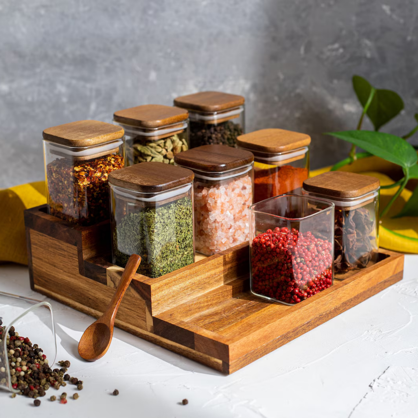 Square Acacia Spice Jars – 3 Sizes-4