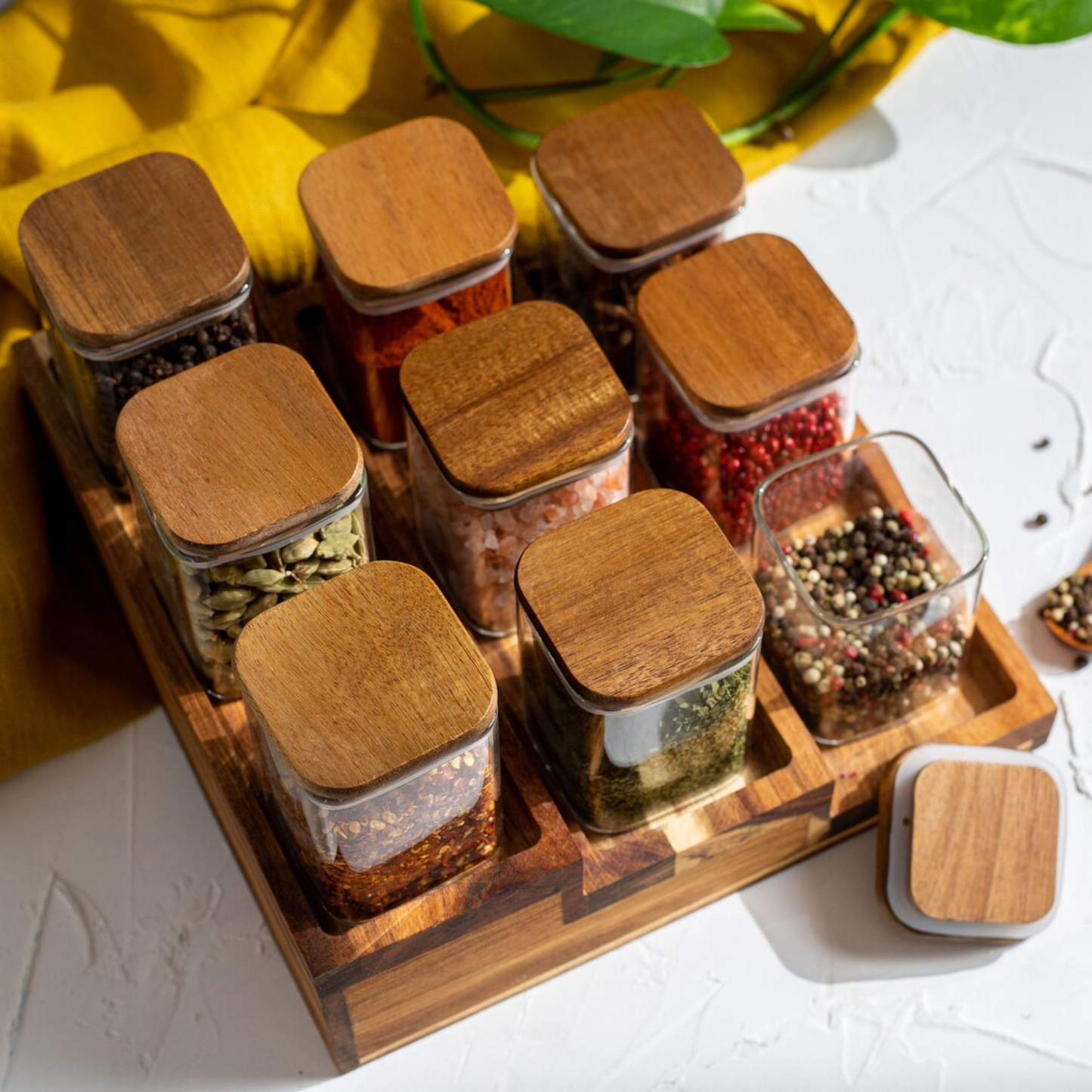 Square Acacia Spice Jars – 3 Sizes-3