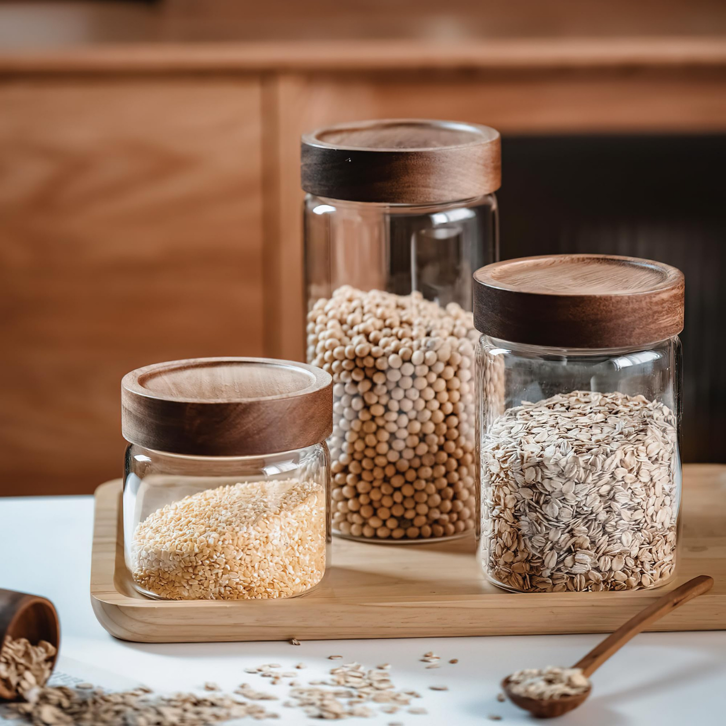 135ml Acacia Lid Glass Jar – Spice Pantry Storage-4