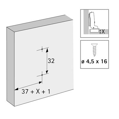 Cross mounting plate with oblong hole height adjustment, nickel plated, Hole line 37 x 32 mm, for screwing on, distance 0.0 mm 9071575