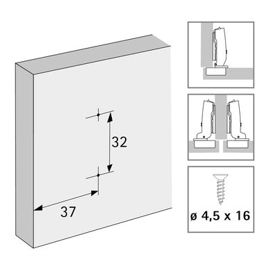 Cross mounting plate with oblong hole height adjustment, nickel plated, Hole line 37 x 32 mm, for screwing on, distance 0.0 mm 9071575