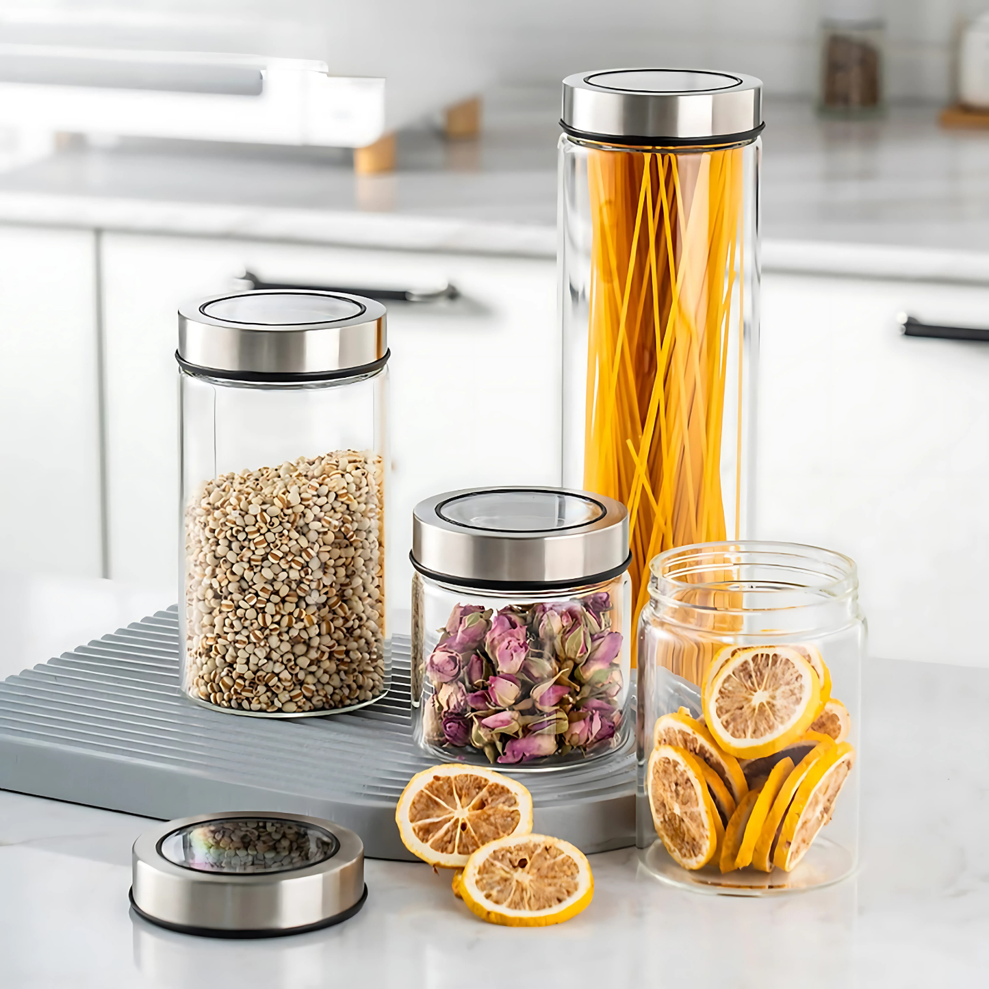 Glass Storage Jar – 1300ml with Clear Top Lid-1