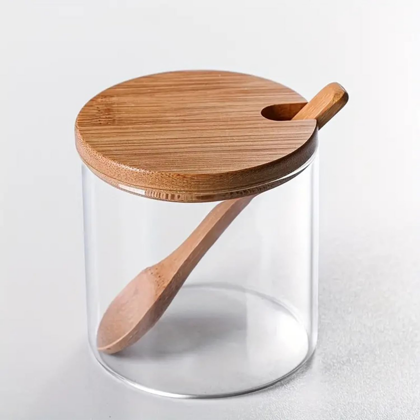 Round Bamboo Trio Glass Jar Set – 300ml Each-2