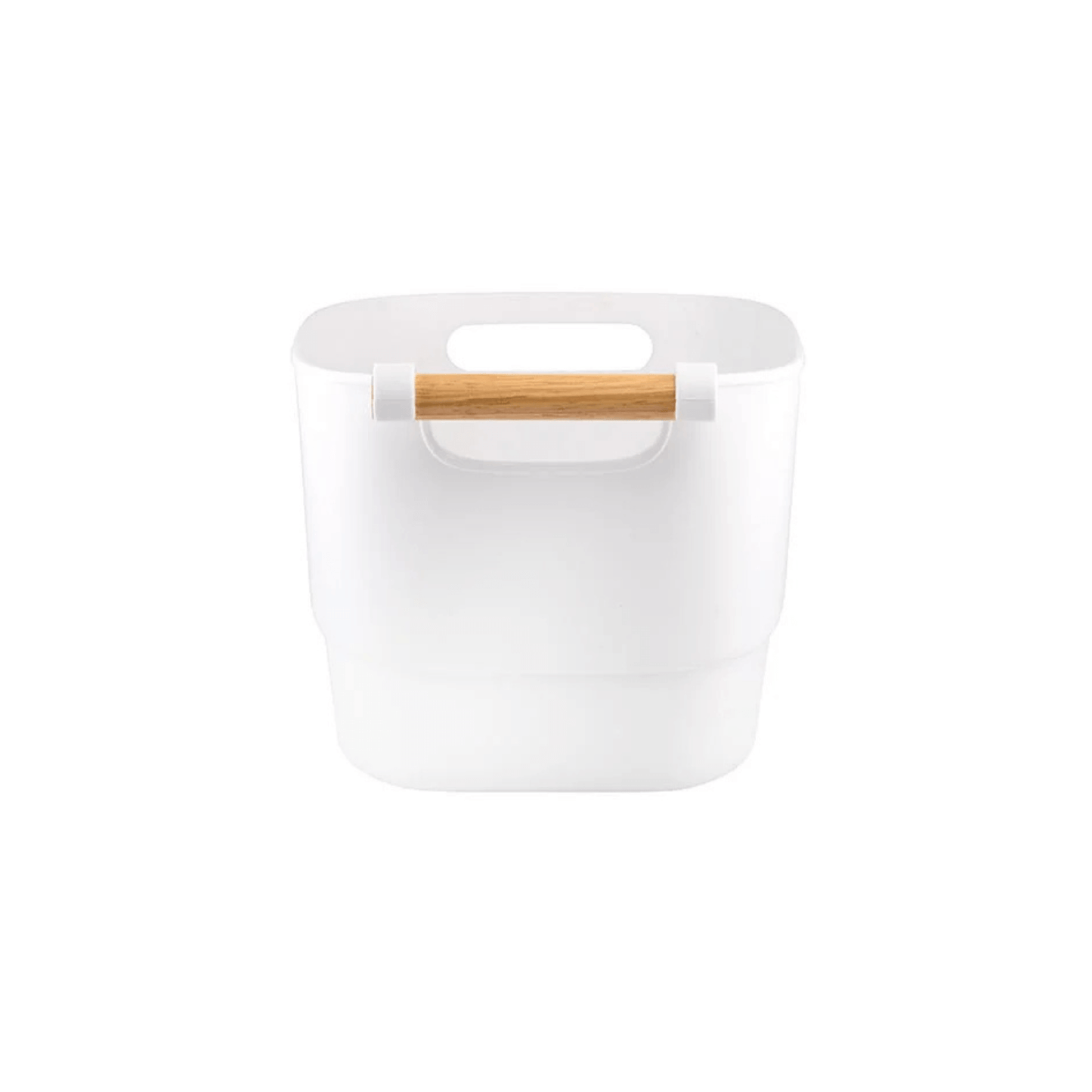 Medium White Storage Tub with Wooden Handle-0