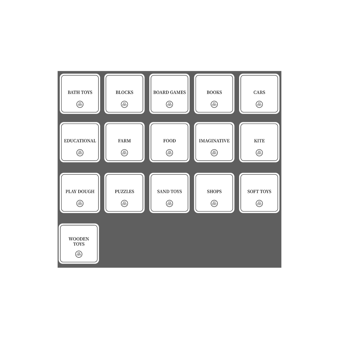 Toy Room Organisational Stickers – 36 Pack – Square-2