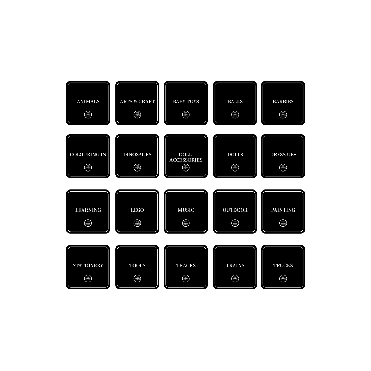 Toy Room Organisational Stickers – 36 Pack – Square-4