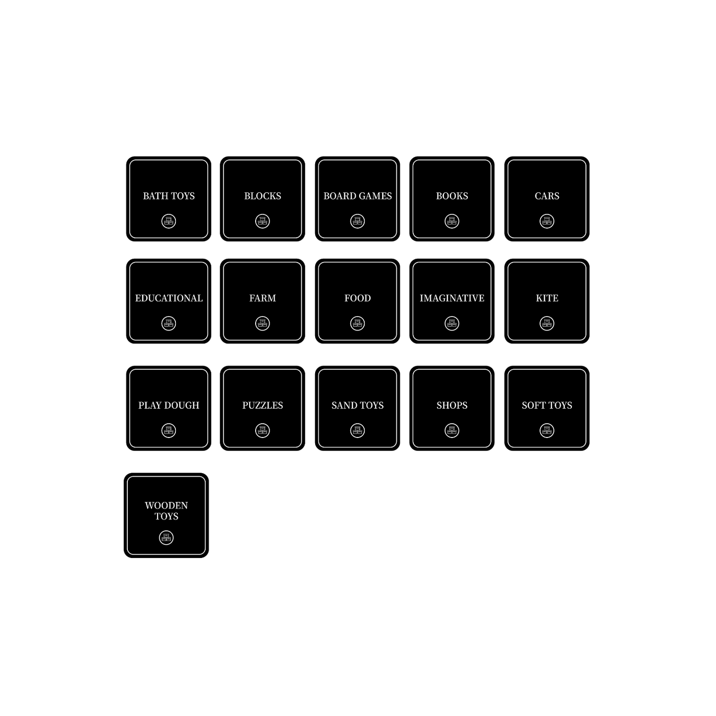 Toy Room Organisational Stickers – 36 Pack – Square-3