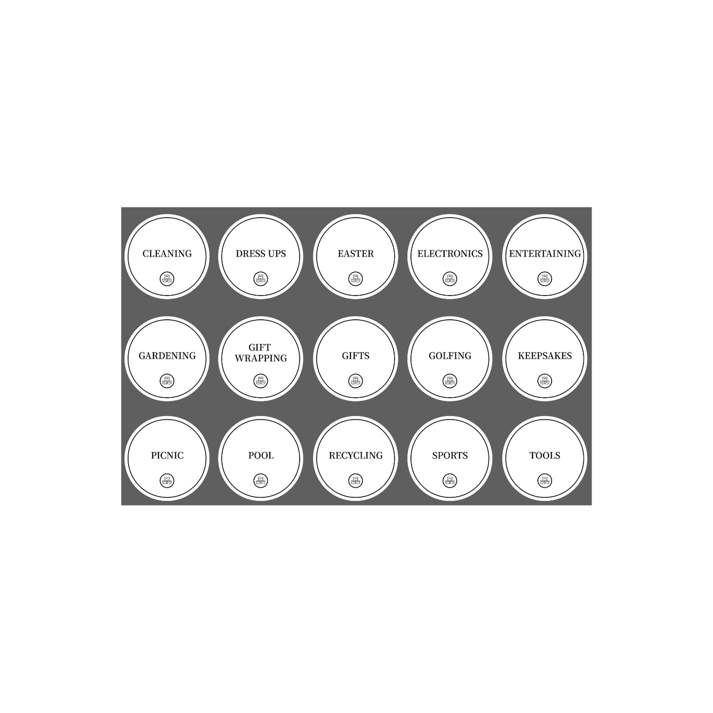 Garage Organisation Stickers – 32 Label Pack – Round-4