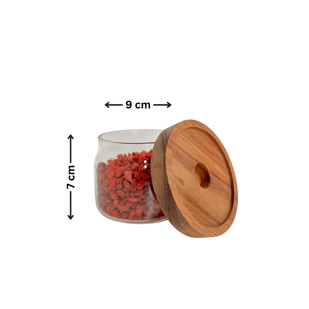 Round Glass Acacia Storage Jar Set – 5 Pack-2