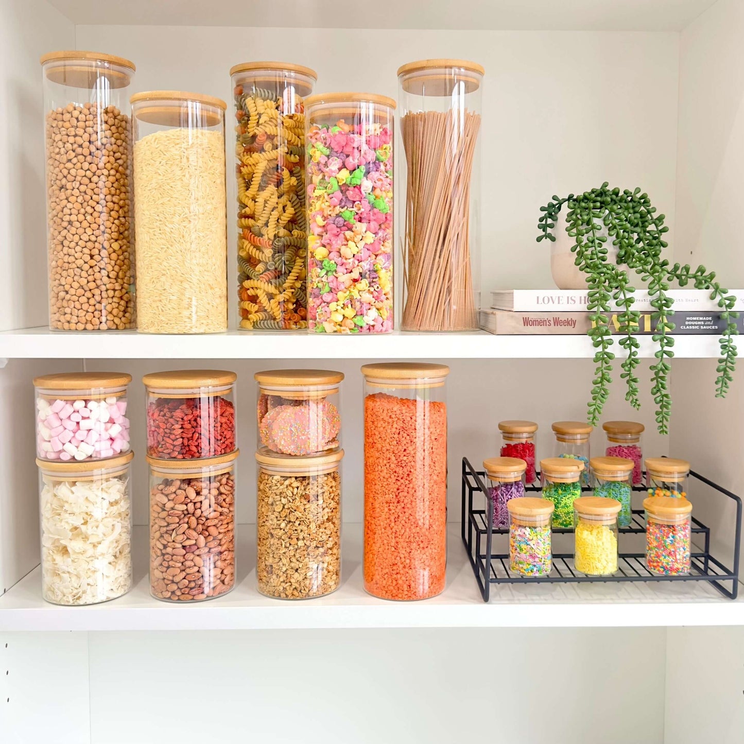 1400ml Round Glass Storage Jar with Bamboo Lid-3