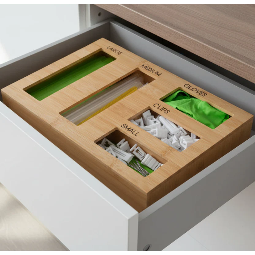 Bamboo Sandwich Bag Organiser – 5 Slot Dispenser-1