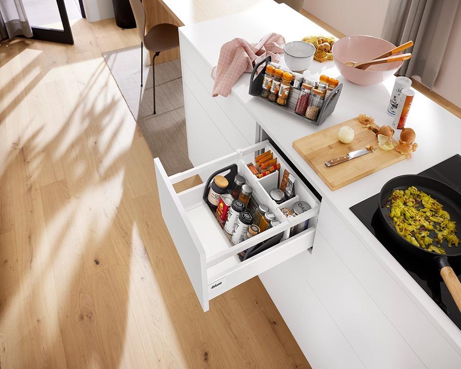 Blum ORGA-LINE Drawer Insert Spice Holder. Cabinet Width: 300mm In Brushed Stainless Steel/Dust Grey by W&B