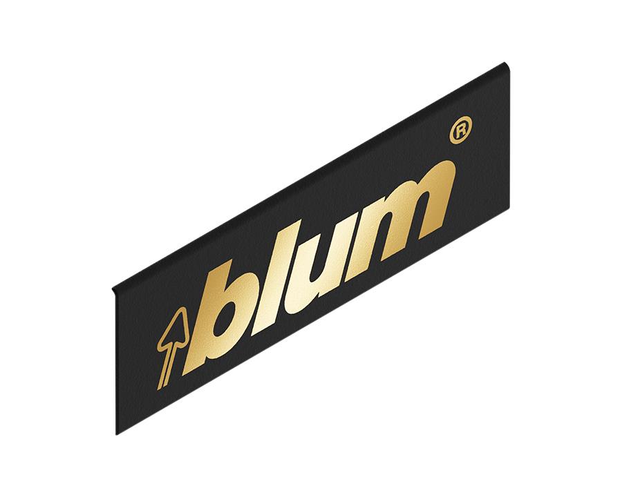 Carbon black matt external cover cap for Blum LEGRABOX drawer, with gold Blum logo