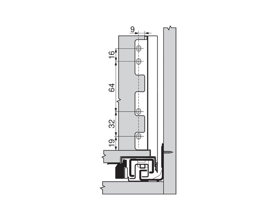 Blum LEGRABOX Pure rear fixing bracket C-height, nickel-plated steel, left & right set (ZB7C000S) for secure cabinet back fixing in LEGRABOX drawers