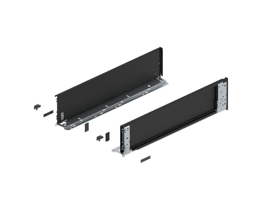 Blum LEGRABOX Special Edition 550 mm carbon black matt inner drawer sides – steel full‑extension cabinet hardware for modern kitchens and cabinetry