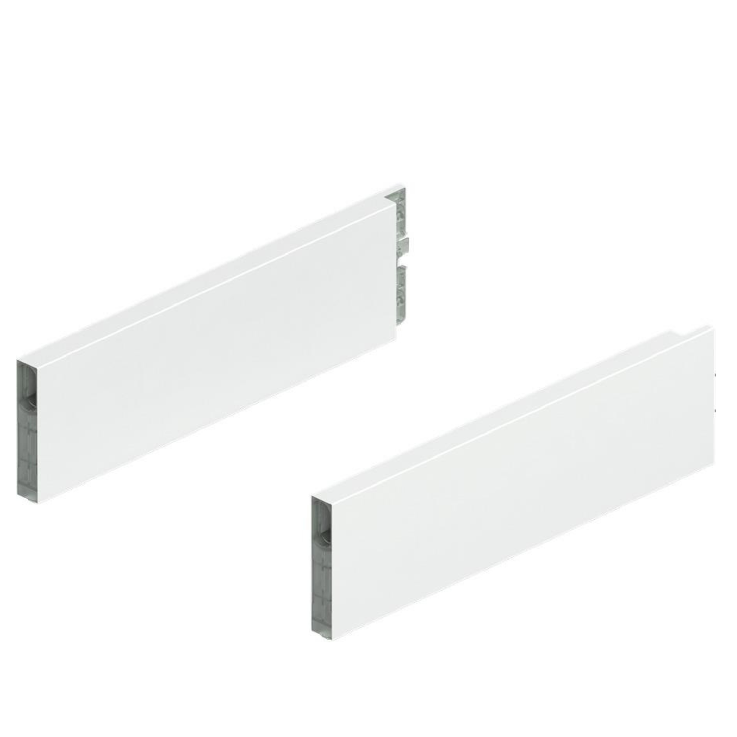 Blum MERIVOBOX 270mm BOXCAP design element in silk white for drawer systems, premium metal drawer hardware finish