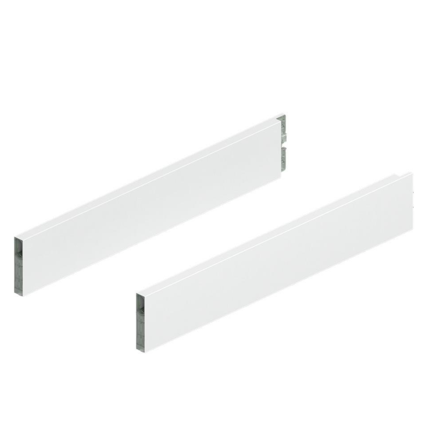 Blum MERIVOBOX 450mm BOXCAP design element in silk white for drawer systems, premium metal drawer hardware finish