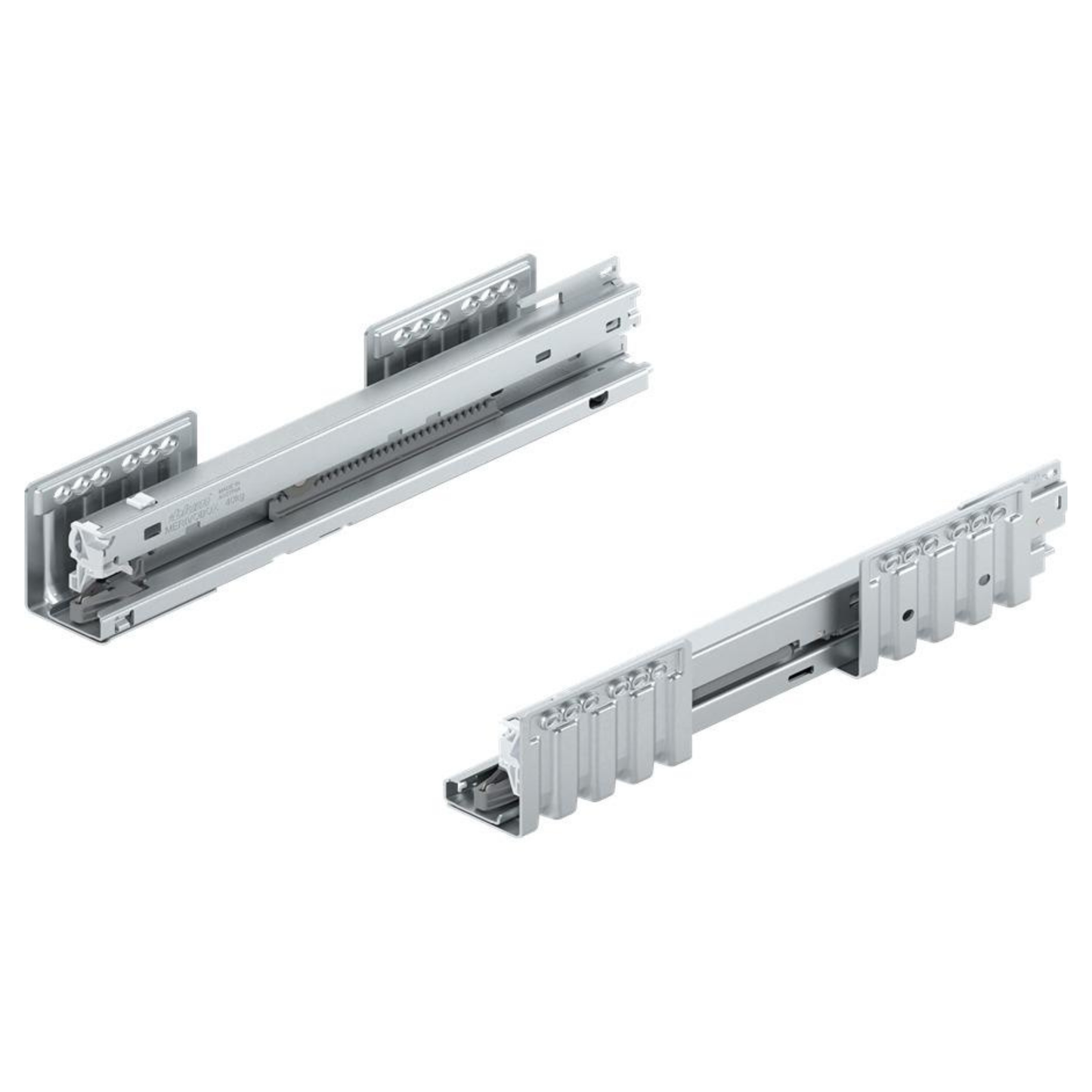 Blum MERIVOBOX 350 mm carcase runner set with 40 kg load capacity, zinc‑plated left and right cabinet profiles for modular drawer system hardware