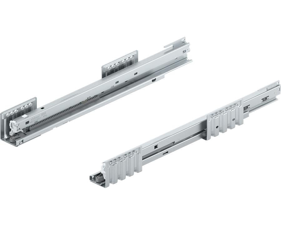 Blum MERIVOBOX 400 mm carcase runner set with 40 kg load capacity, zinc‑plated left and right cabinet profiles for modular drawer system hardware
