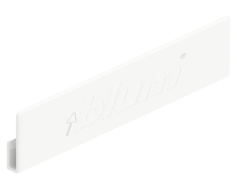 Blum MERIVOBOX external cover cap in silk white for drawer systems, metal hardware finishing accessory