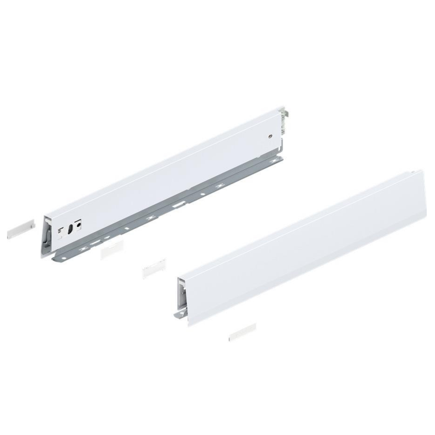 Blum MERIVOBOX M height drawer sides 550mm in silk white, premium metal drawer hardware with integrated soft‑close system