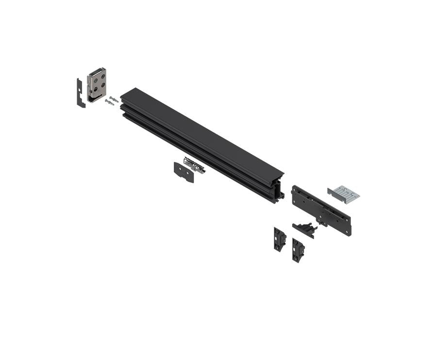 Blum REVEGO Duo 600 mm right-hand aluminium assembly set for single-plus-double pocket-door system, black finish