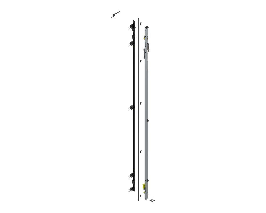 Blum REVEGO Uno right-hand hinge bracket set with TIP-ON, adjustable pocket height 2707–2856 mm, durable zinc-plated steel, smooth handle-free operation