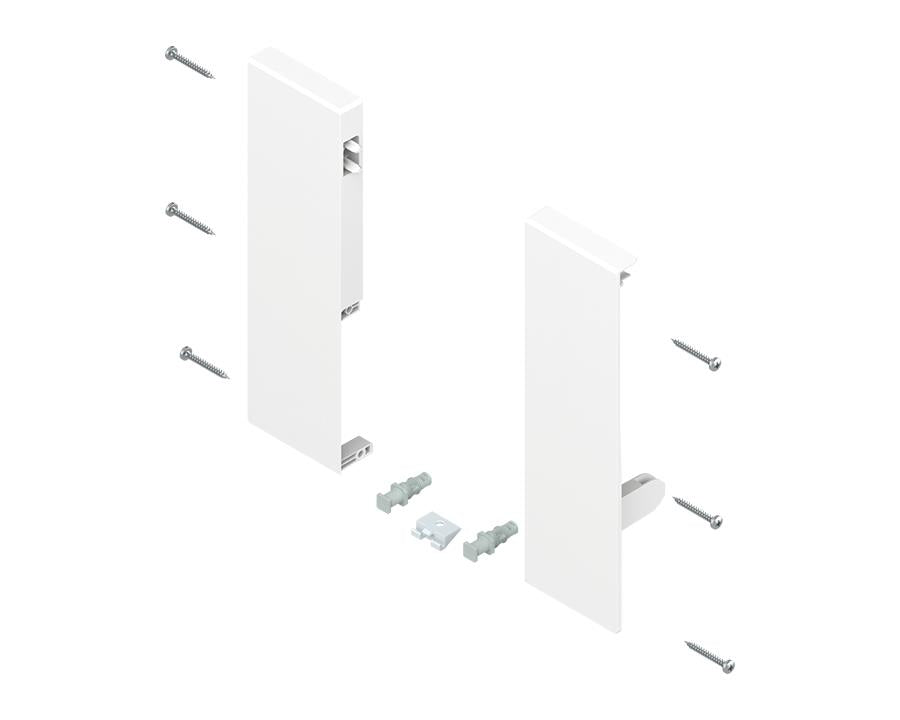 Pair of Blum TANDEMBOX Antaro inner‑drawer front brackets, D‑height 83 mm + 128 mm, nylon, silk white finish (ZIF.74D0)
