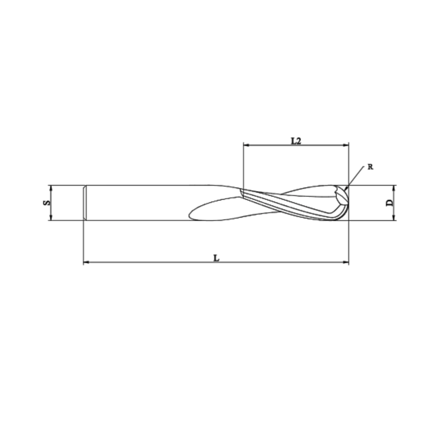 4-flute ballnose spiral router bit, 20mm diameter, 55mm cutting length, precision CNC bit for smooth 3D profiling and curved cuts in wood, MDF, plywood, and laminates