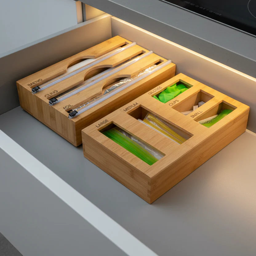 Bamboo Food Wrap Dispenser & Sandwich Bag Organiser Pack-1