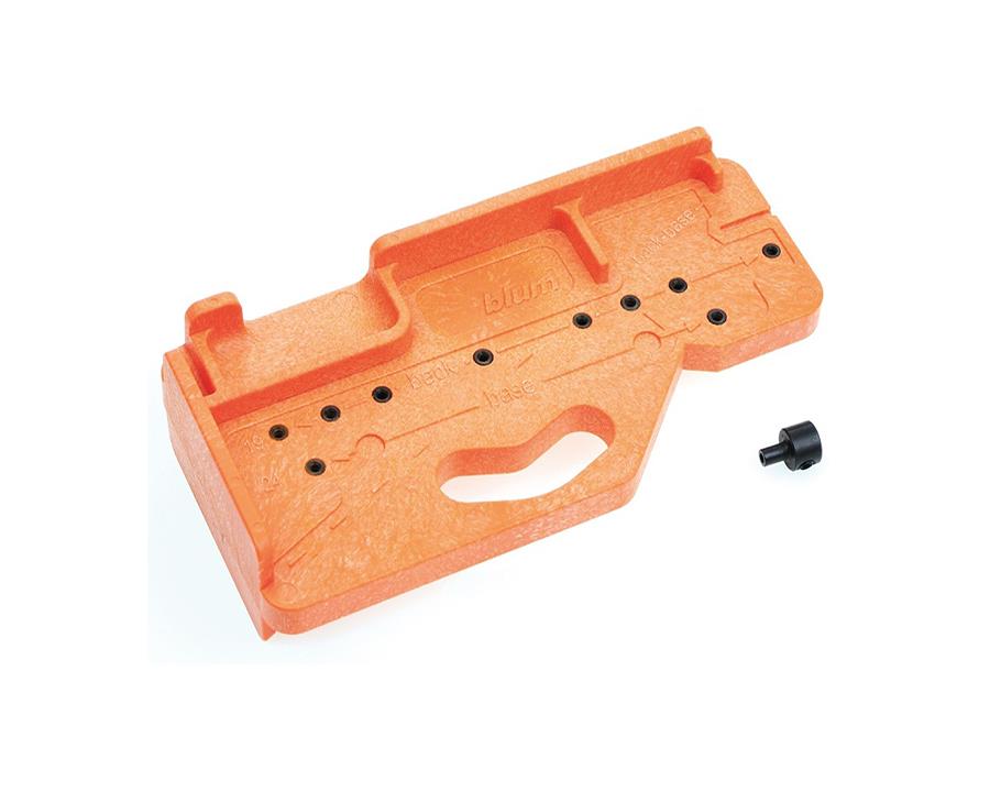 Imperial Blum LEGRABOX Pure ZML 7000 orange nylon drilling template for precise drawer base and back pre‑drilling
