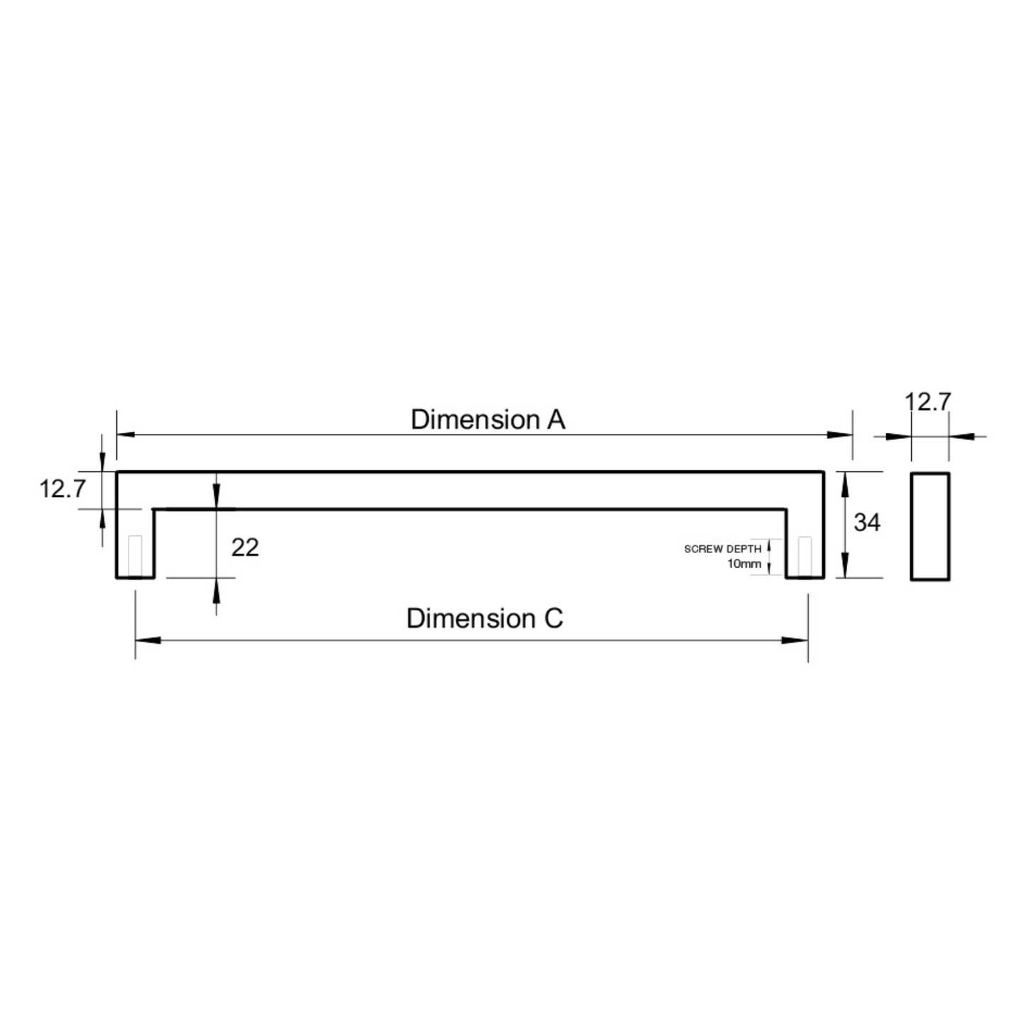 Kethy 12.7mm polished stainless steel square flush ends handle – modern recessed cabinet handle for kitchens, wardrobes, and furniture