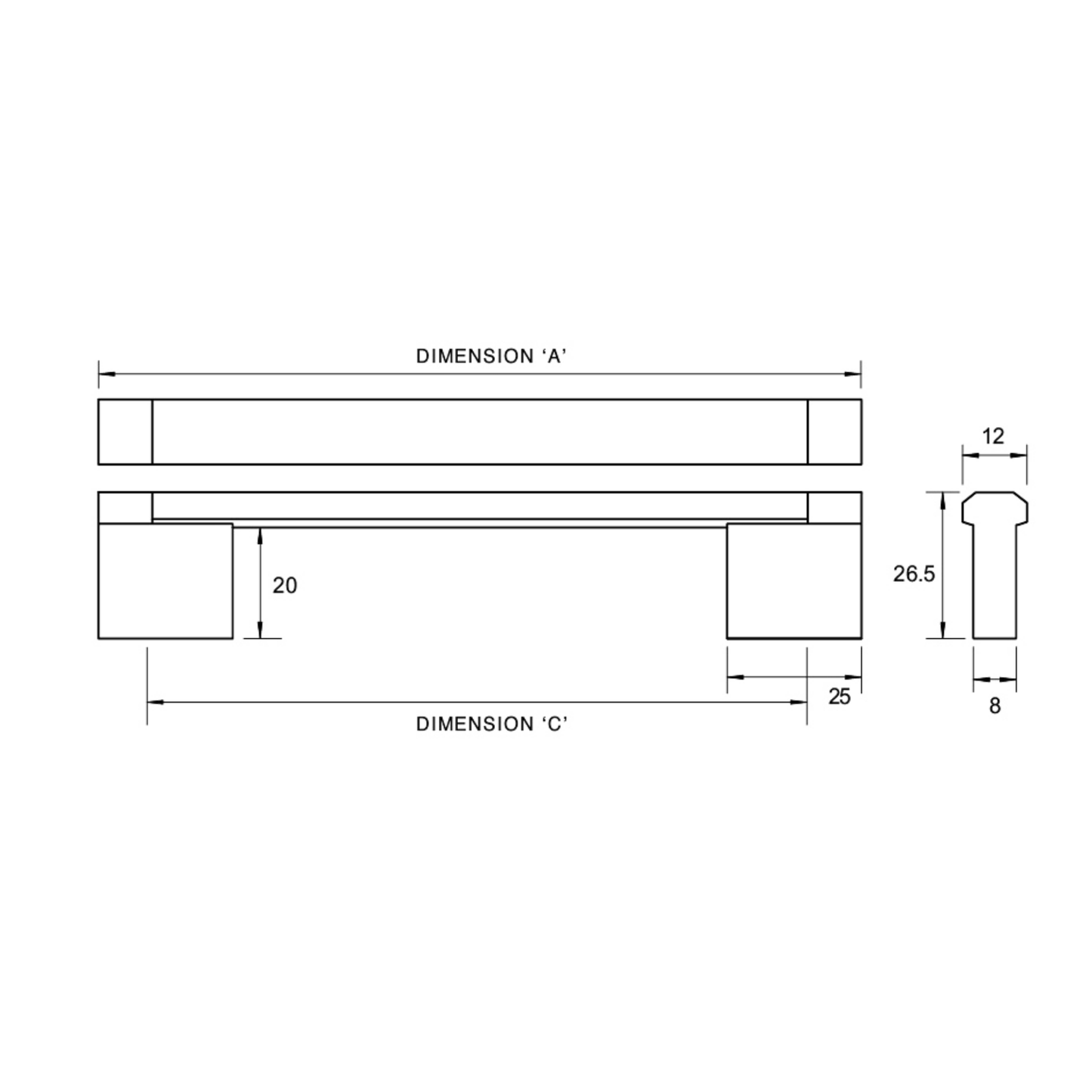 Kethy 12mm stainless steel bevel edge two tone top handle – modern cabinet handle for kitchens, wardrobes, and furniture