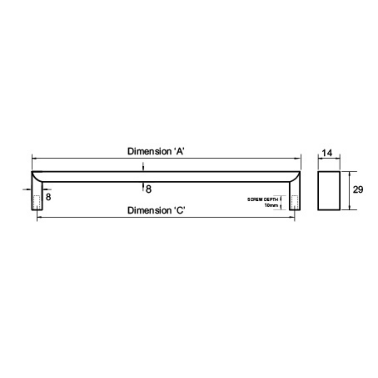 Kethy 14mm polished stainless steel flat top handle – modern slim cabinet handle for kitchens, wardrobes, and furniture