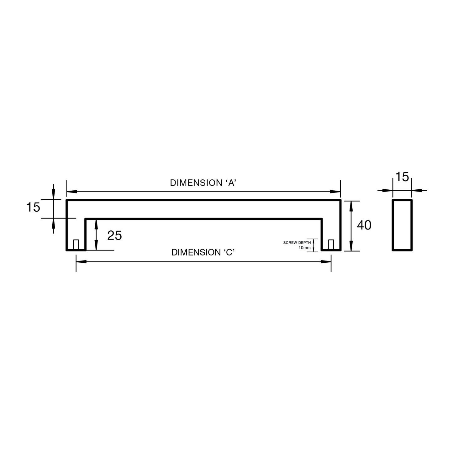 Kethy 15mm polished stainless steel tapered handle – slim modern cabinet handle for kitchens, wardrobes, and furniture