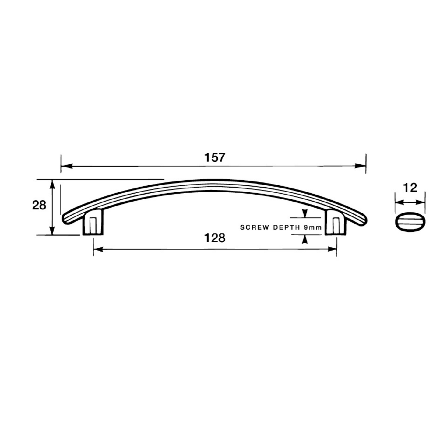 128mm Kethy arch handle, modern curved metal cabinet door and drawer pull handle for kitchen cabinetry, furniture, and joinery applications with sleek arched design