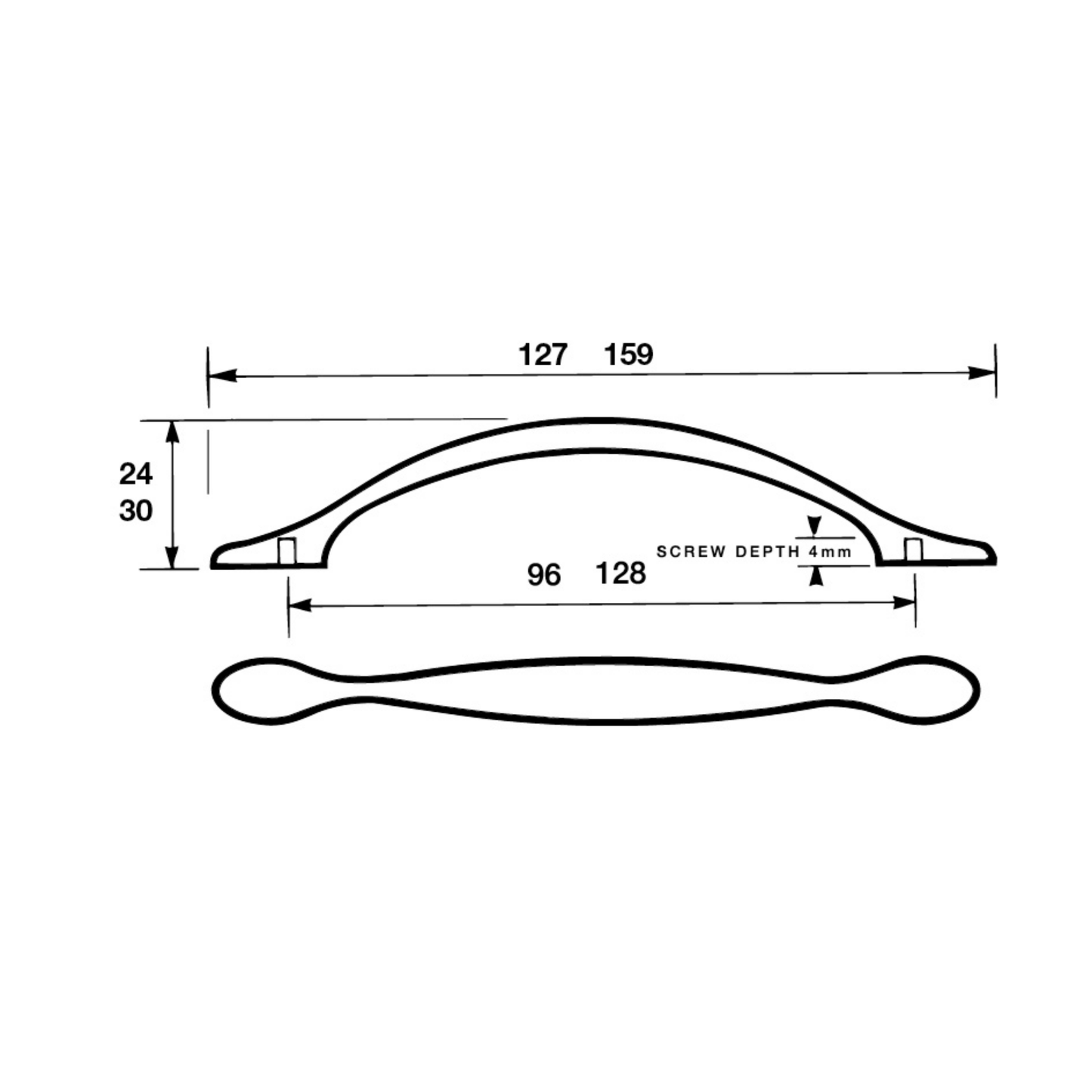 Kethy Slim DB 128mm cabinet handle modern slim double bow pull handle for kitchen cabinets and drawers in die-cast zinc finish