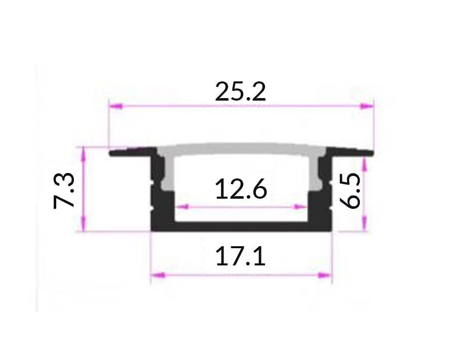Aluminium Silver Lighting Channel and Opaque Diffuser. Size: 3000mm