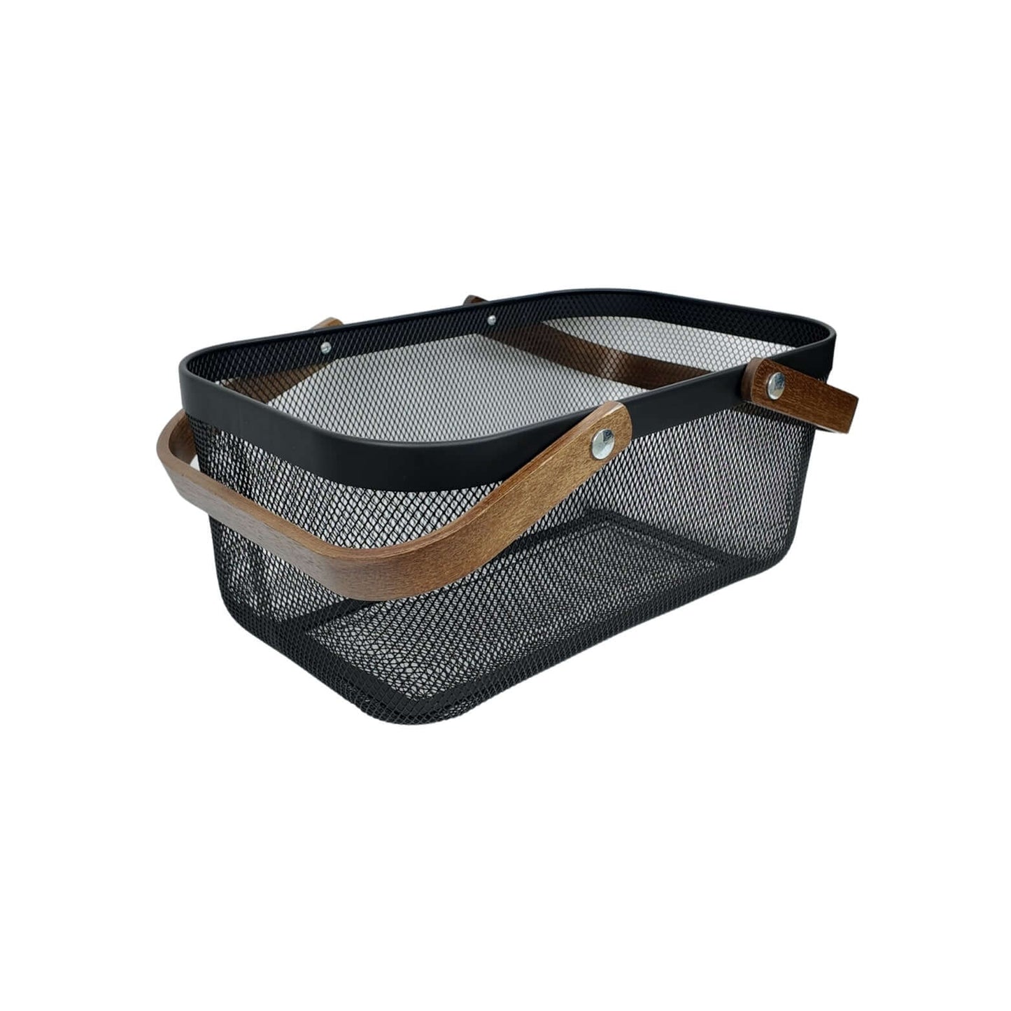 Black Mesh Large Handy Storage Basket – Acacia Handle-0