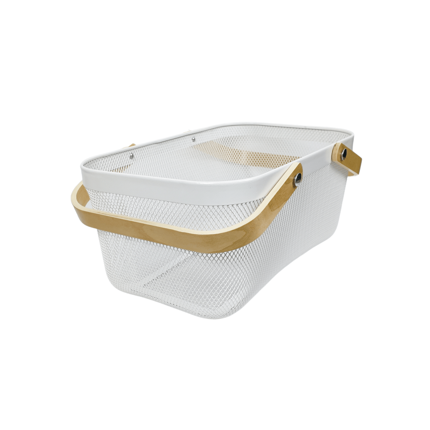 Large White Mesh Basket with Wooden Handles-1