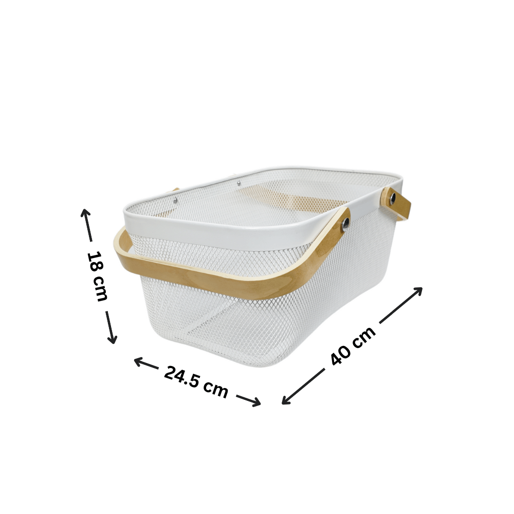 Large White Mesh Basket with Wooden Handles-2