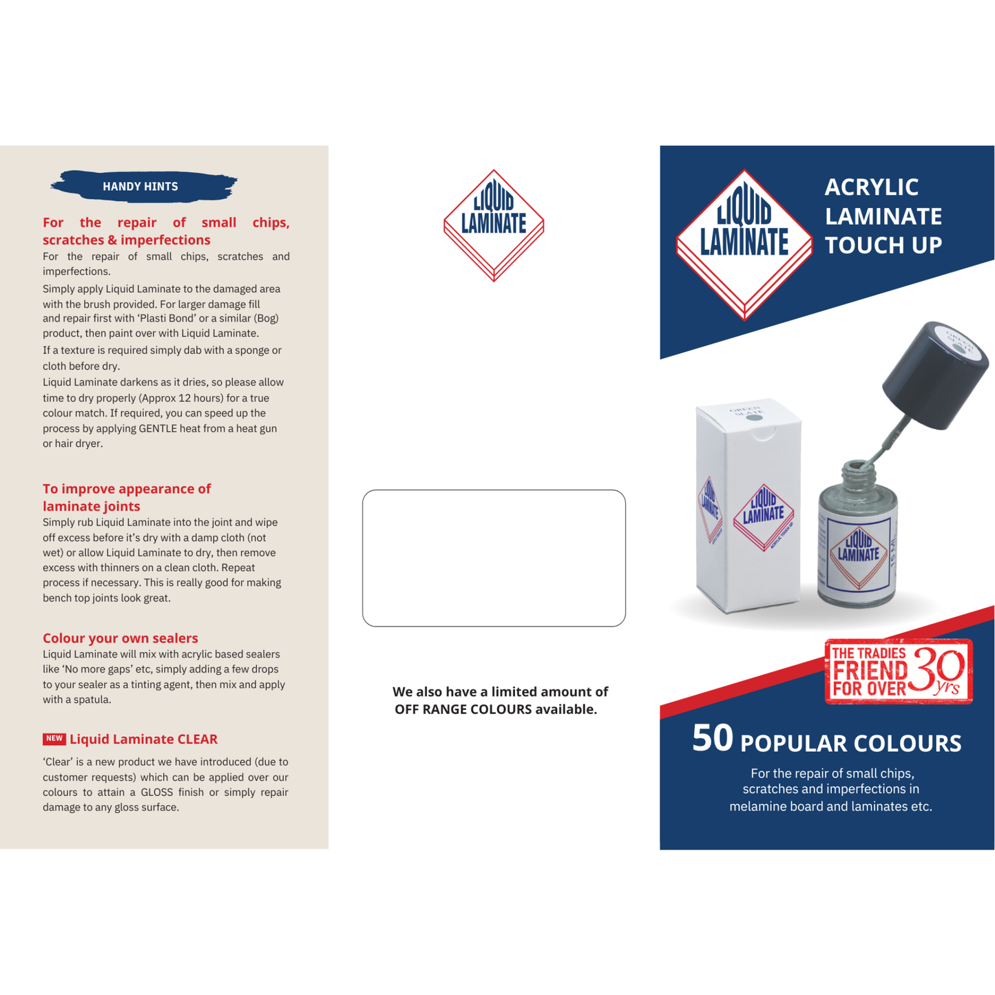 Classic Beige liquid laminate repair 15 ml bottle for fixing small chips and imperfections in melamine and laminate surfaces