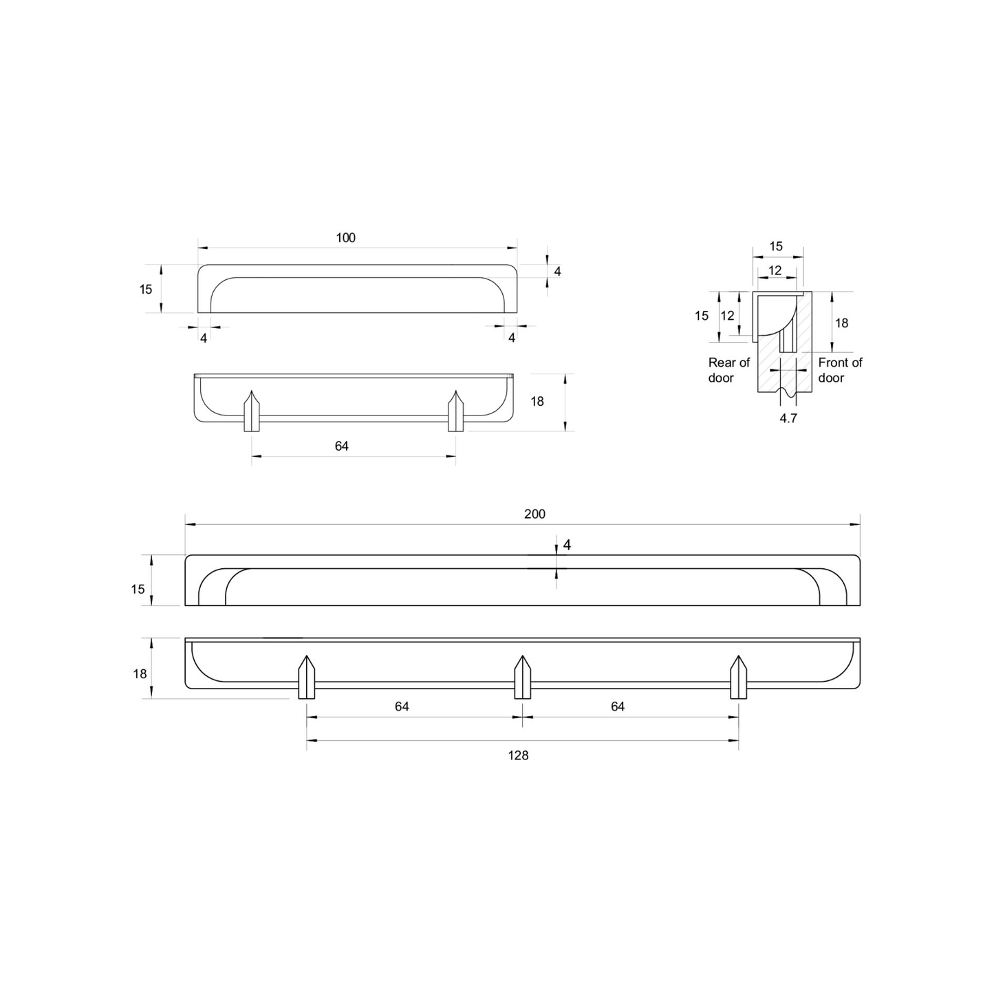 Kethy back edge pull handle for modern concealed cabinet and drawer design