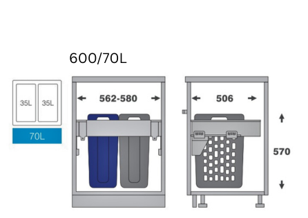 Pull Out hamper - 600mm cabinet