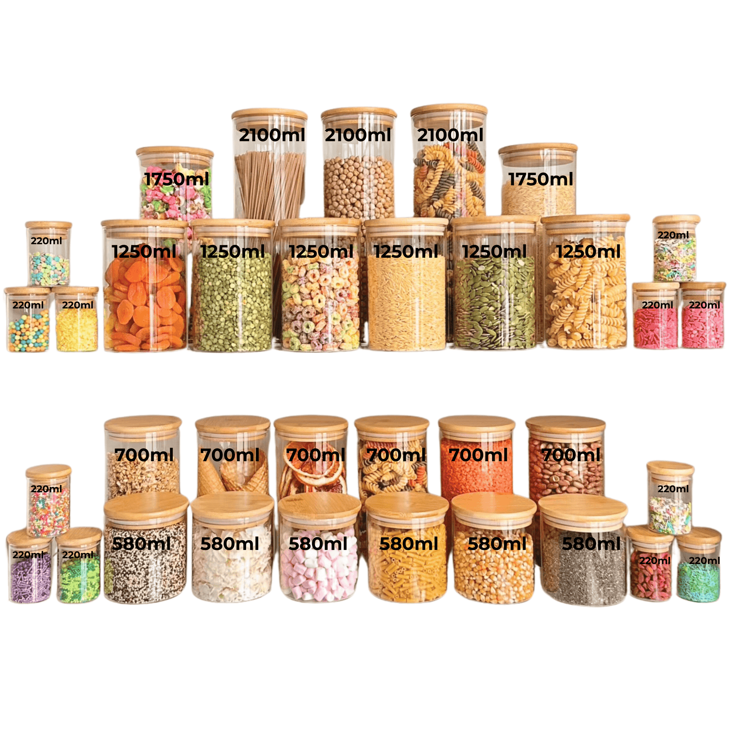 Round Bamboo Glass Pantry Container Set – 35 Pack-1