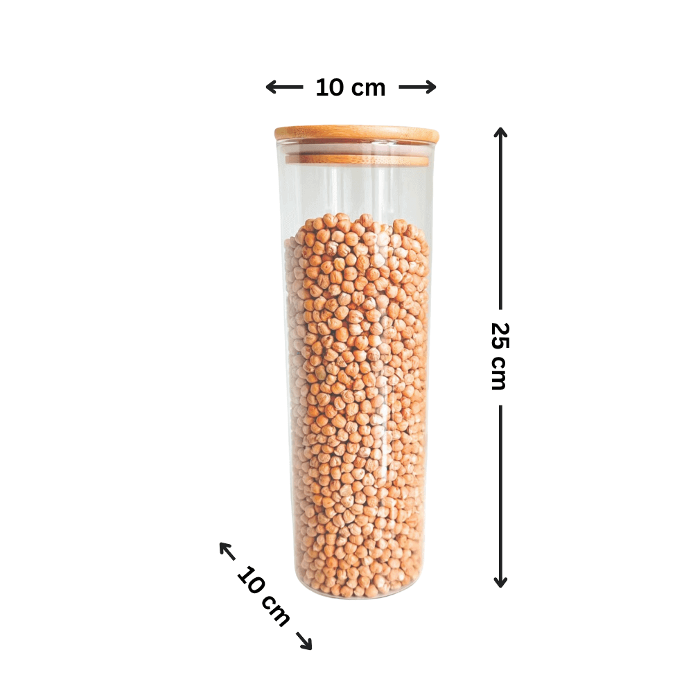 Round Bamboo Pantry Glass Jar Set – 5 Stackable Sizes-2