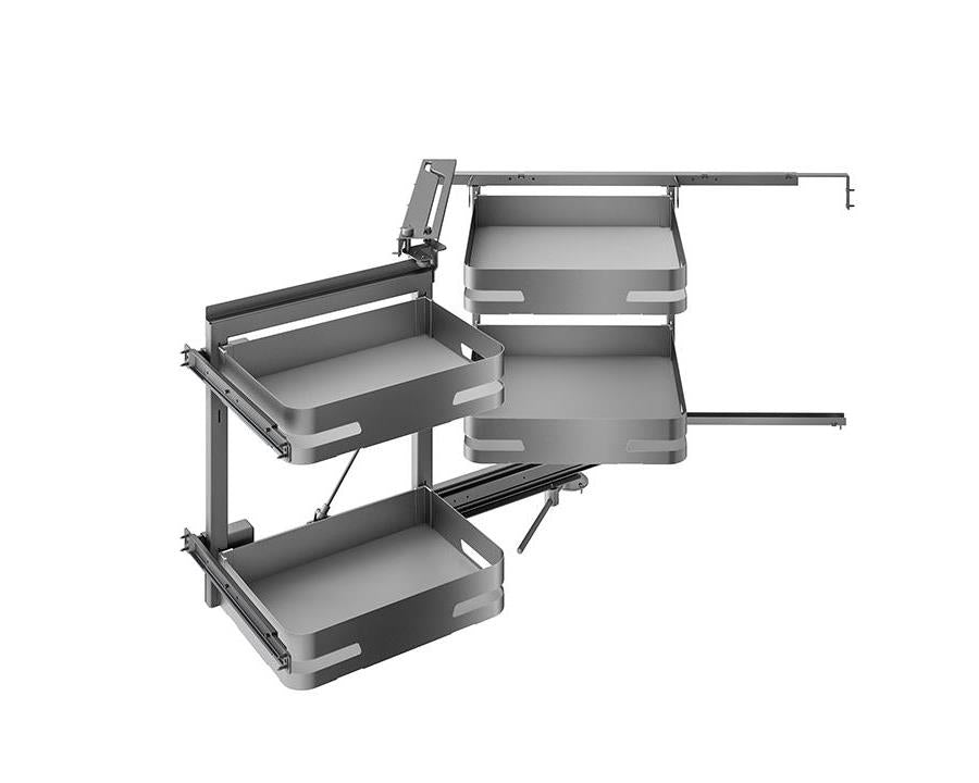SIGE Materia 4 Basket Soft Close Corner Pull Out in Orion Grey with Silver Grey Base | Left Hand Application | For 900mm Carcase 860mm W 505mm D 600mm H